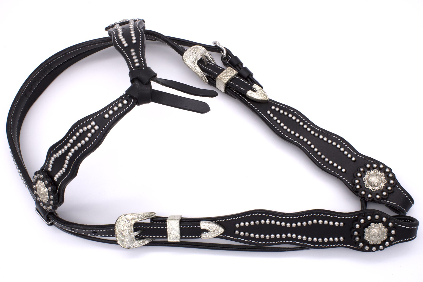 SW11372-Westerntrense-knotted Futurity Westerntrense Schwarz mit silberfarbenen Nieten