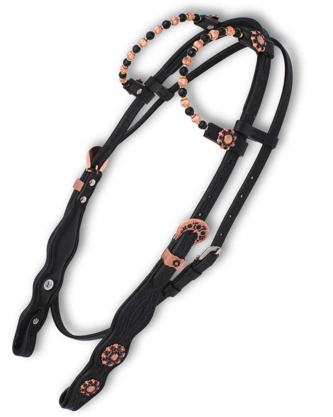 Super Soft western bridle Two Ear Rosegold/Black with throat lash