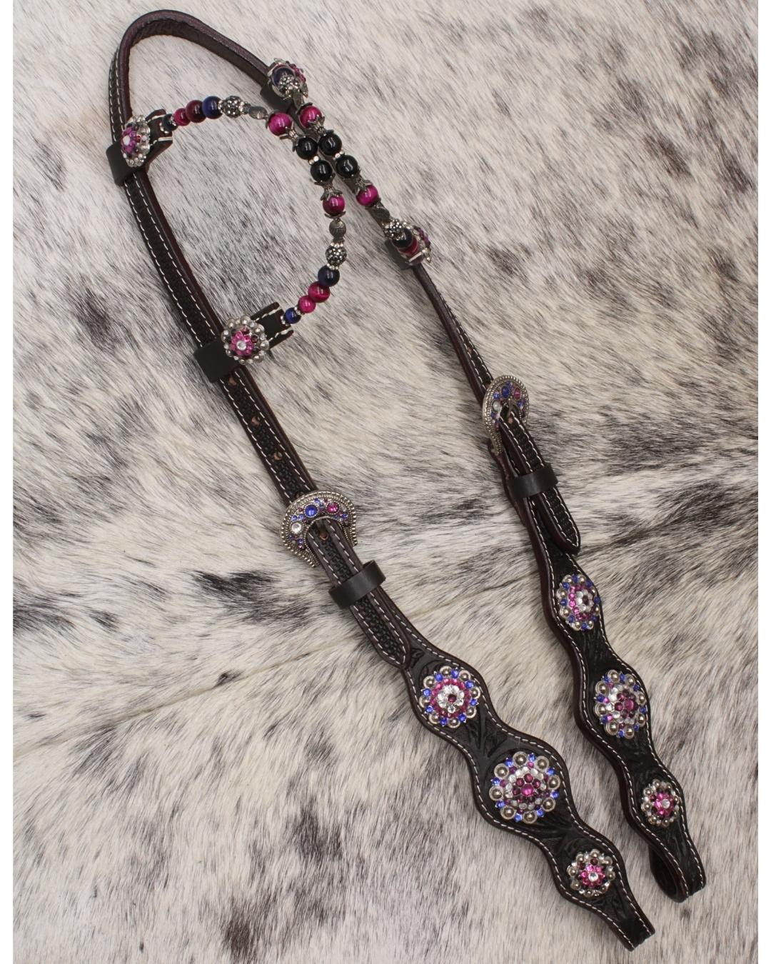 Zweiohr Show Westerntrense dunkelbraun/lila mit Perlen-Earloop Zweiohr Show Westerntrense dunkelbraun/lila mit Perlen-Earloop