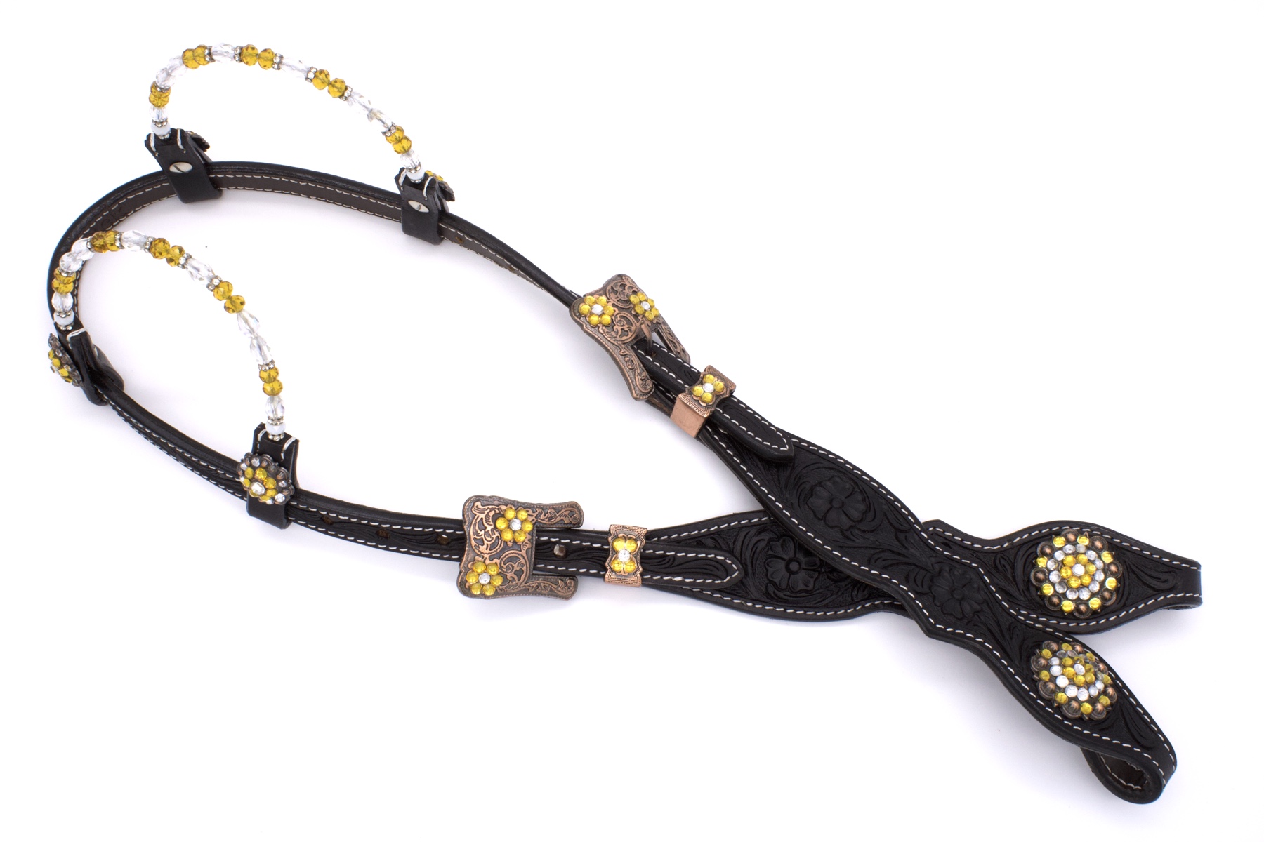 SW11431-zweiohr-Westerntrense Zweiohr Perlen-Earloop Westerntrense schwarz mit goldenen Steinchen