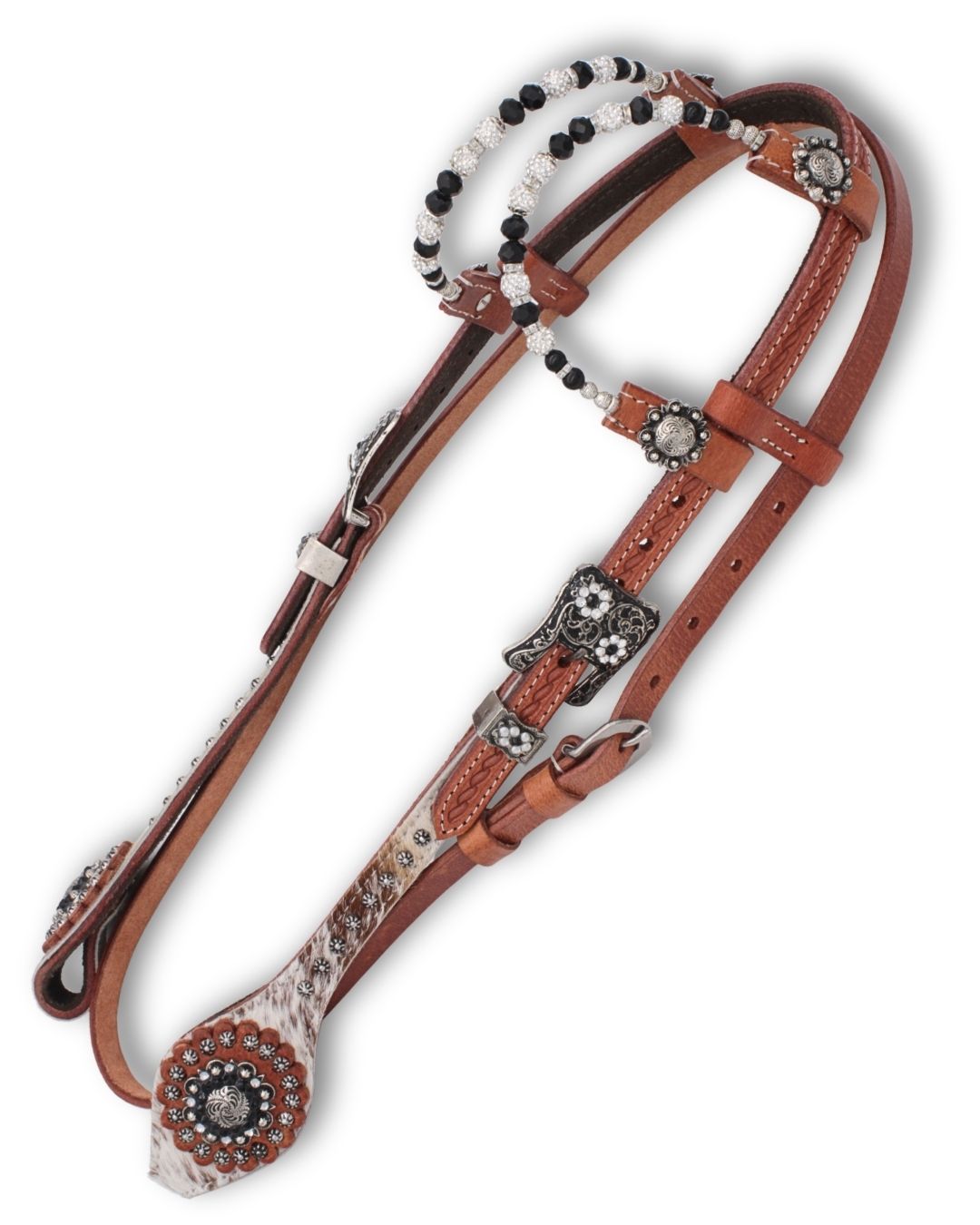 Zweiohr Westerntrense mit Kehlriemen, echthaar Overlay, schwarz-silber