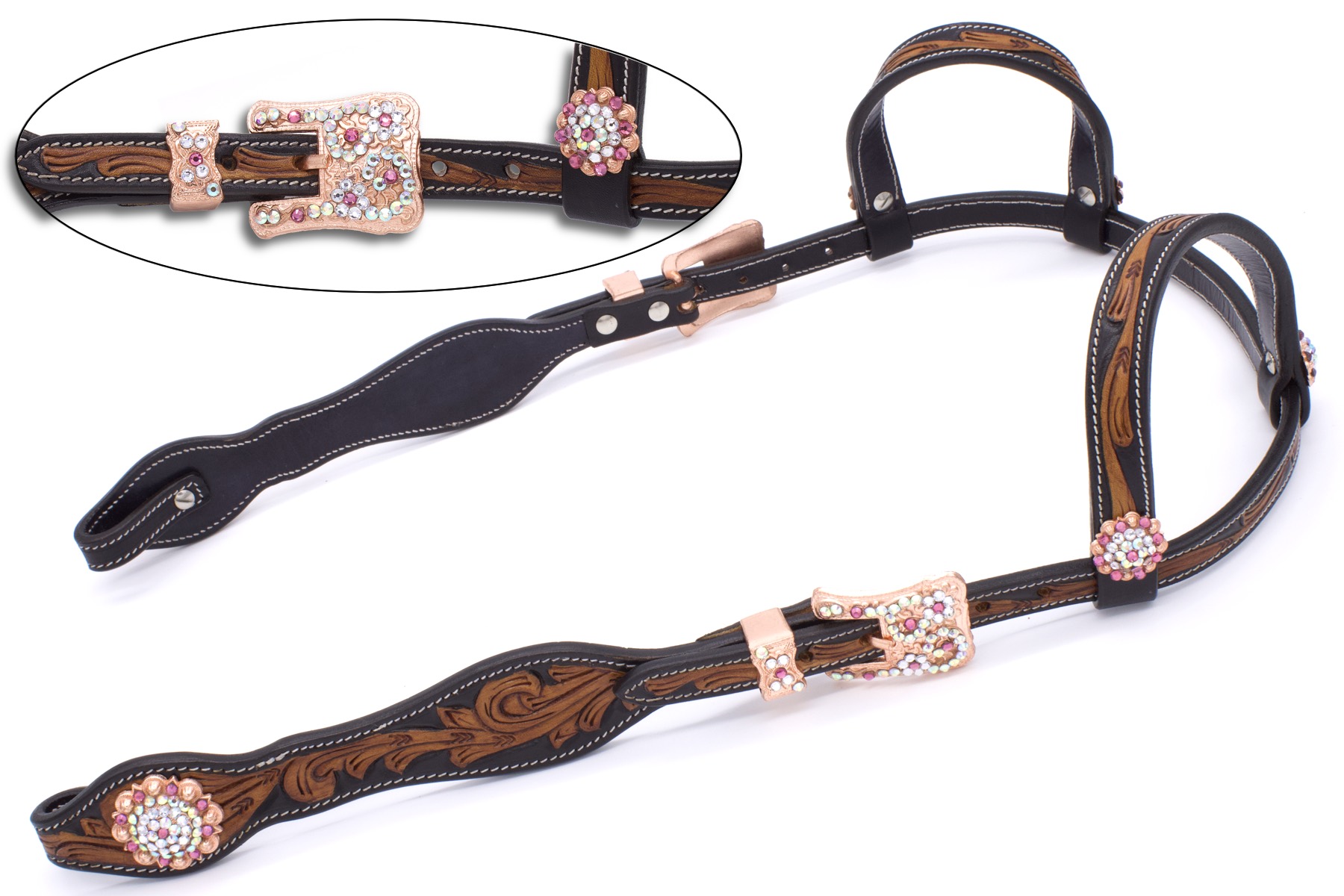 wt-zweiohr-rosegold-wwr8v-ls Zweiohr Westerntrense Crystal mit rosegoldenen Beschlägen und Conchos