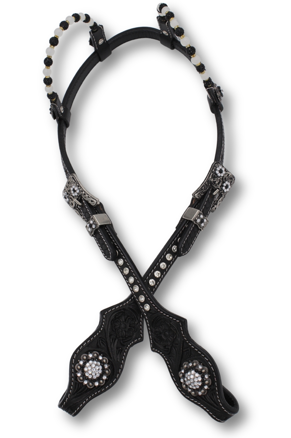 Kaltblut Zweiohr Westerntrense schwarz/weiß mit Perlen-Earloop Kaltblut Zweiohr Westerntrense schwarz/weiß mit Perlen-Earloop